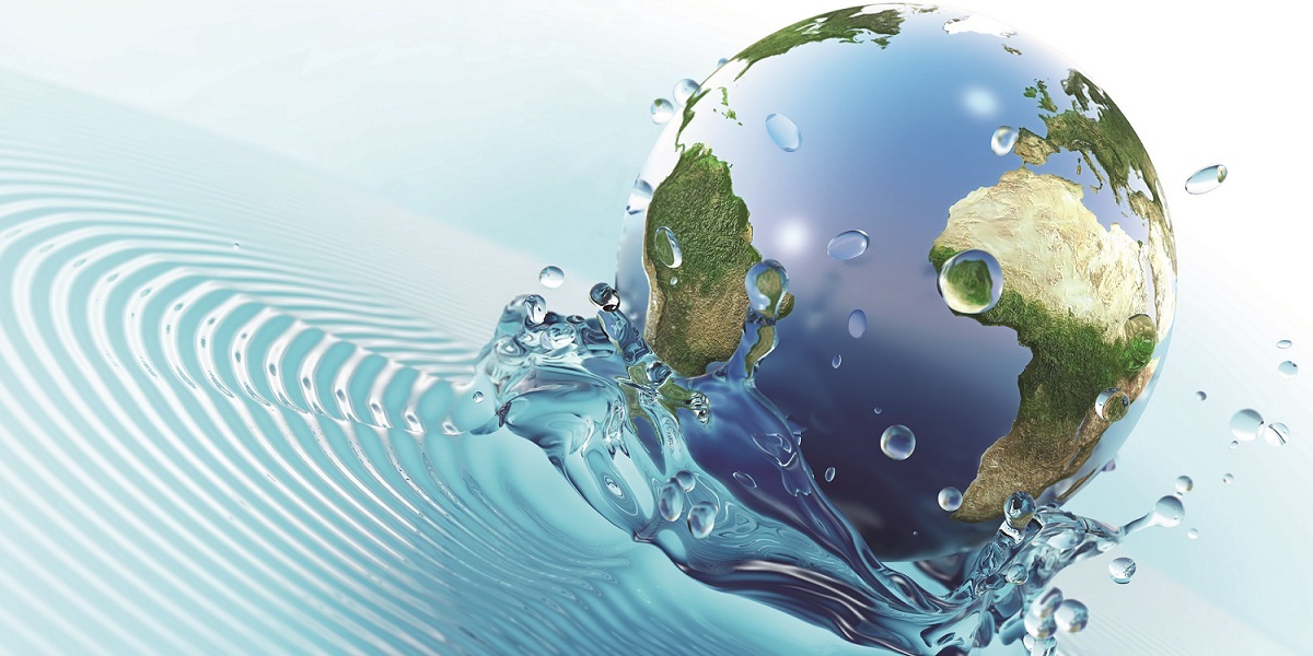 Illustration: the Earth surrounded by water.