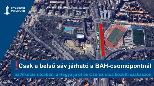 A képen a BAH-csomópontnál lezárt útszakaszt jelöltük a térképen.
