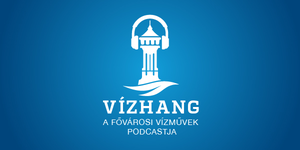 A képen a Fővárosi Vízművek podcastjának logója látható fehér színnel, kék háttér előtt.