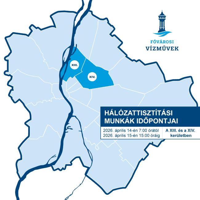 A képen Budapest elnagyolt rajzolt térképe látható, melyen a munkálatokkal érintett XIII. és XIV. kerületet jelöltük.