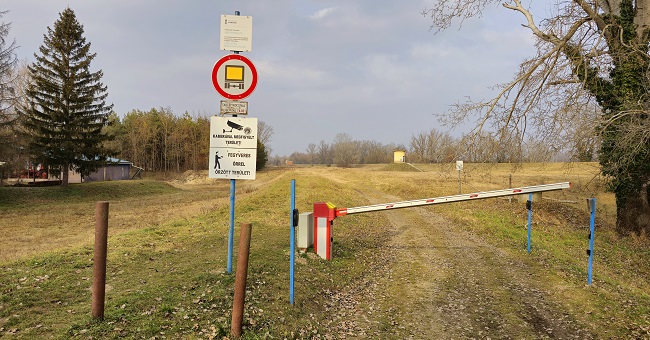 A képen a Fővárosi Vízművek védőterülete felé vezető út látható. 