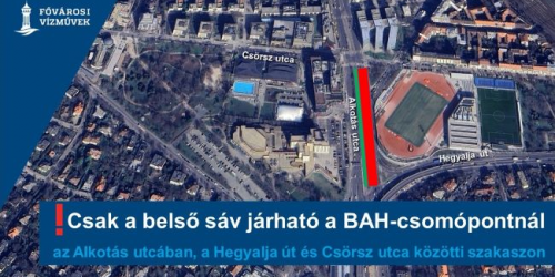 A képen a BAH-csomópontnál lezárt szakaszt jelöltük a térképen.